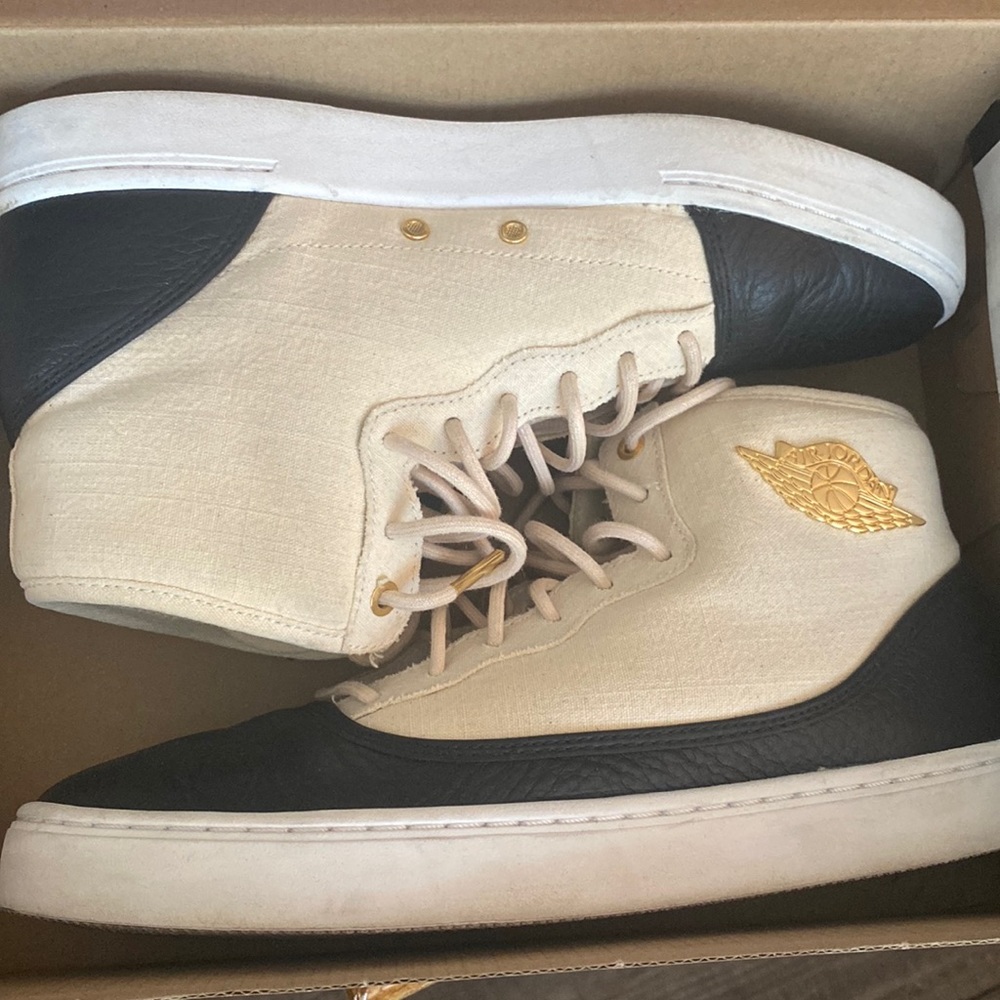 Mens 7.5 cream/black/gold Jordan Jasmine Premium HC GG Pearl Heiress
